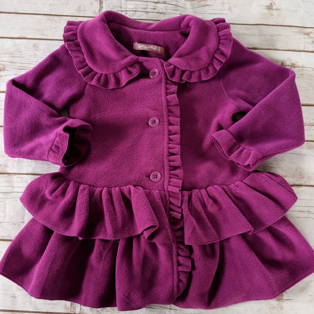 Girls 4 Jelly the Pug Fleece Ruffled Coat Jacket